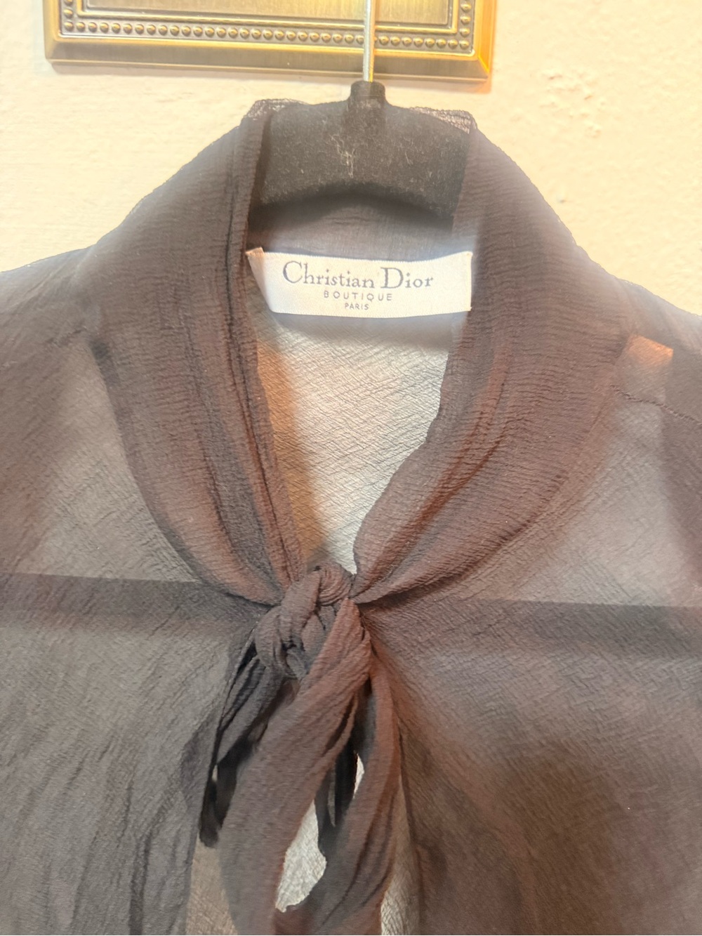 Vintage Christian Dior Black Sheer Tie-Neck Blouse